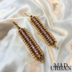 Indian Ear Side Earring Mattal Traditional Kerala Kemp Quality Mattals Ear Chain Arakku stones Maroon & Green Mad Urban