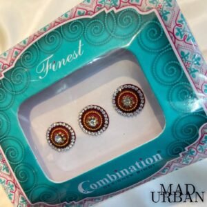 Big Sticker Pottu in Maroon and White Stones with Gold Linings Fancy Designer Sticker Bindhi Pottu Mad Urban