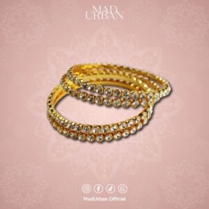 Fancy Gold Covering 4 in 1 Set Metal Bangle with White Kundhan Stones Gelang Tangan Rajasthan Designs Mad Urban Fashion