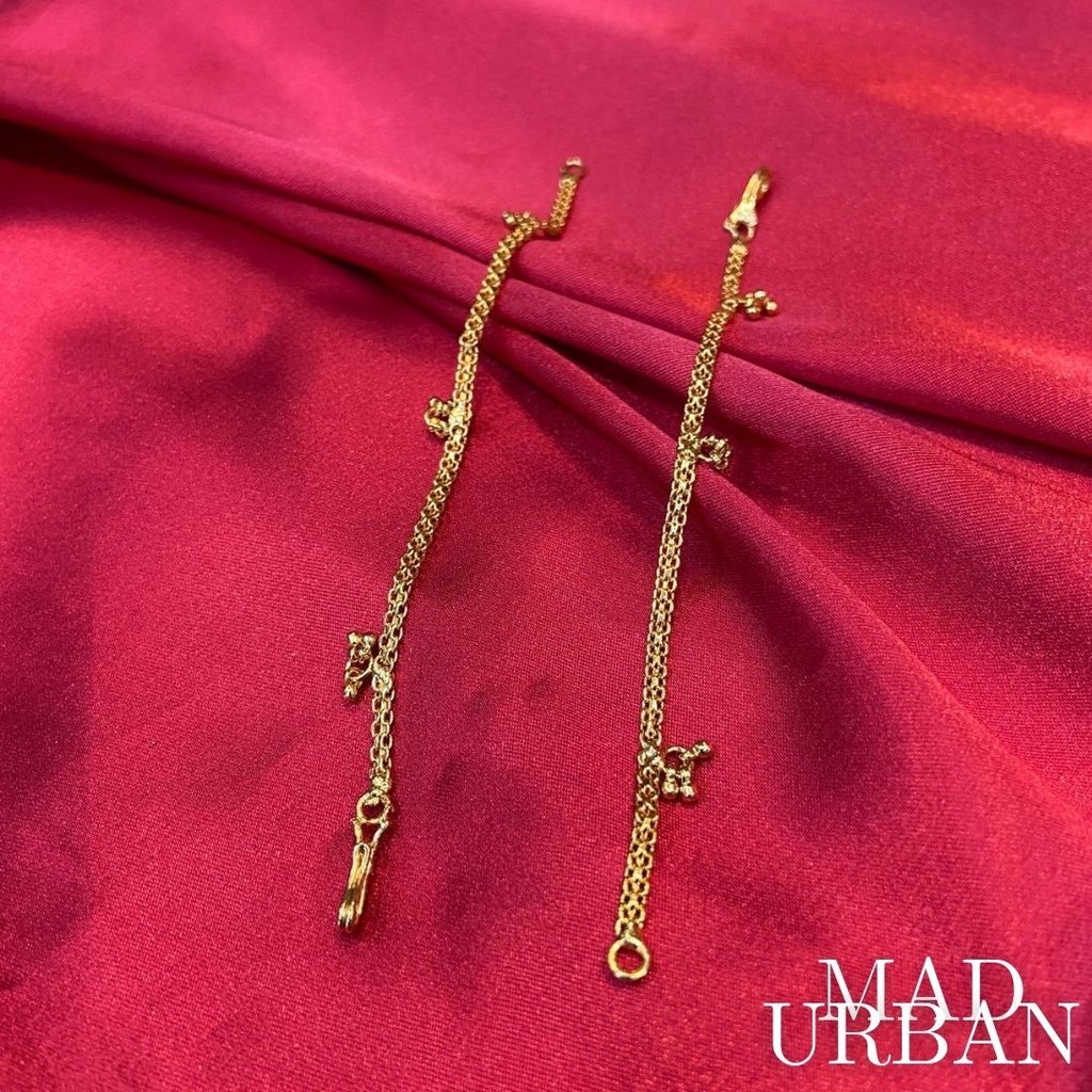 Traditional Gold Side Chain Mattals Indian Earring Gold Mattal Chain Simple and Light weight Mad Urban Subang Perempuan
