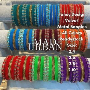 Fancy Velvet Metal Bangle Bright Color Bangles CLEARANCE SALE Gelang Bollywood Size 2.4 to 2.10