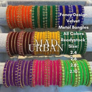 Fancy Design Velvet Metal Bangles in Variety of Colors with Stones and Shiny Glitters Gelang Tangan India Mad Urban