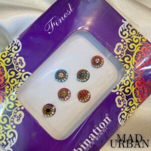 6 Colors Fancy Designer Bindhi in a card South Indian Round Sticker Pottu with Stones Designer Forehead sticker MadUrban
