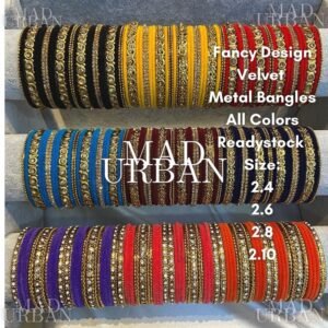 [READYSTOCK] Fancy Design Velvet Metal Bangles in All Colors Gelang Perempuan India Traditional Wear Mad Urban