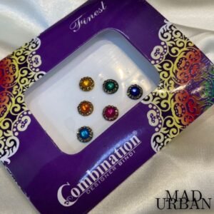 6 Bindhi colors in a card South Indian Round Sticker Pottu with Stones Designer Forehead sticker bindi Mad Urban