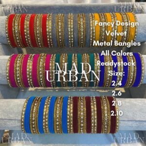 [CLEARANCE SALE] Design Fancy Velvet Metal Bangle Gelang Tangan Perempuan with Stones Mad Urban
