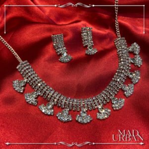 [CLEARANCE DAY] Silver Rhodium Necklace with Earring Choker Rantai Leher Perempuan India Bollywood Mad Urban
