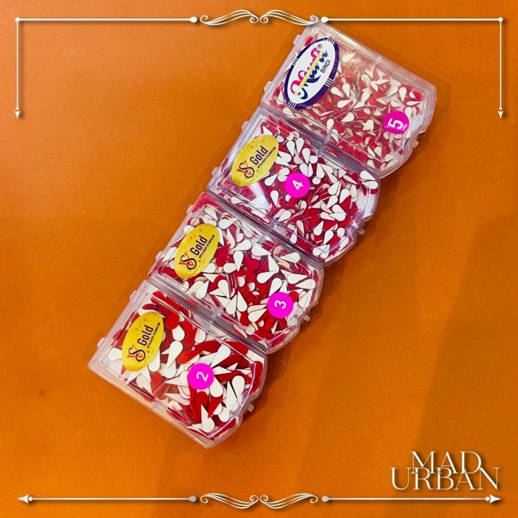 Bright Red Goburam Design Sticker Pottu Bindhi Lamp Style Loose Box available in size No. 2, 3,4 & 5 Mad Urban Bindi