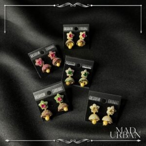 Gold Plated American Diamond AD Pearl Jhumka Medium Jimikki Earrings Subang Bollywood Fashion Mad Urban Thodu